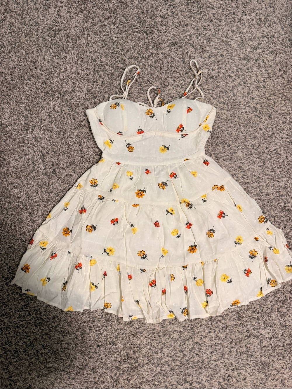 Women’s White Floral Sundress with Yellow & Red Flowers